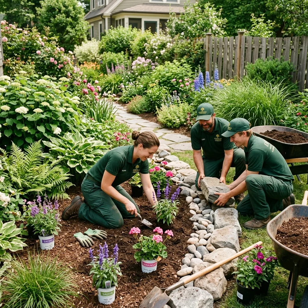 GrünWerk Team bei der Gartenarbeit